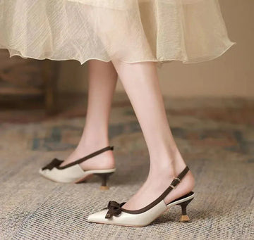 Xajzpa Elegant bow thin heel pointed toe shallow mouth single shoe color blocked simple casual fashionable women's shoes